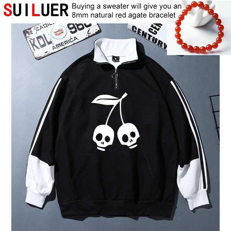 

CHERRY SKULL Print Women 100% Cotton Casual Funny Sweatshirts For Girl Sports Hoodies Hipster Tumblr Oversize Pullovers SL-52