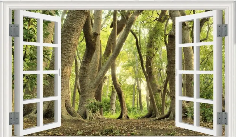 

Custom photo wallpaper 3d mural wallpaper for walls 3 d window scenery fantasy forest tree scenery mural background wall papers