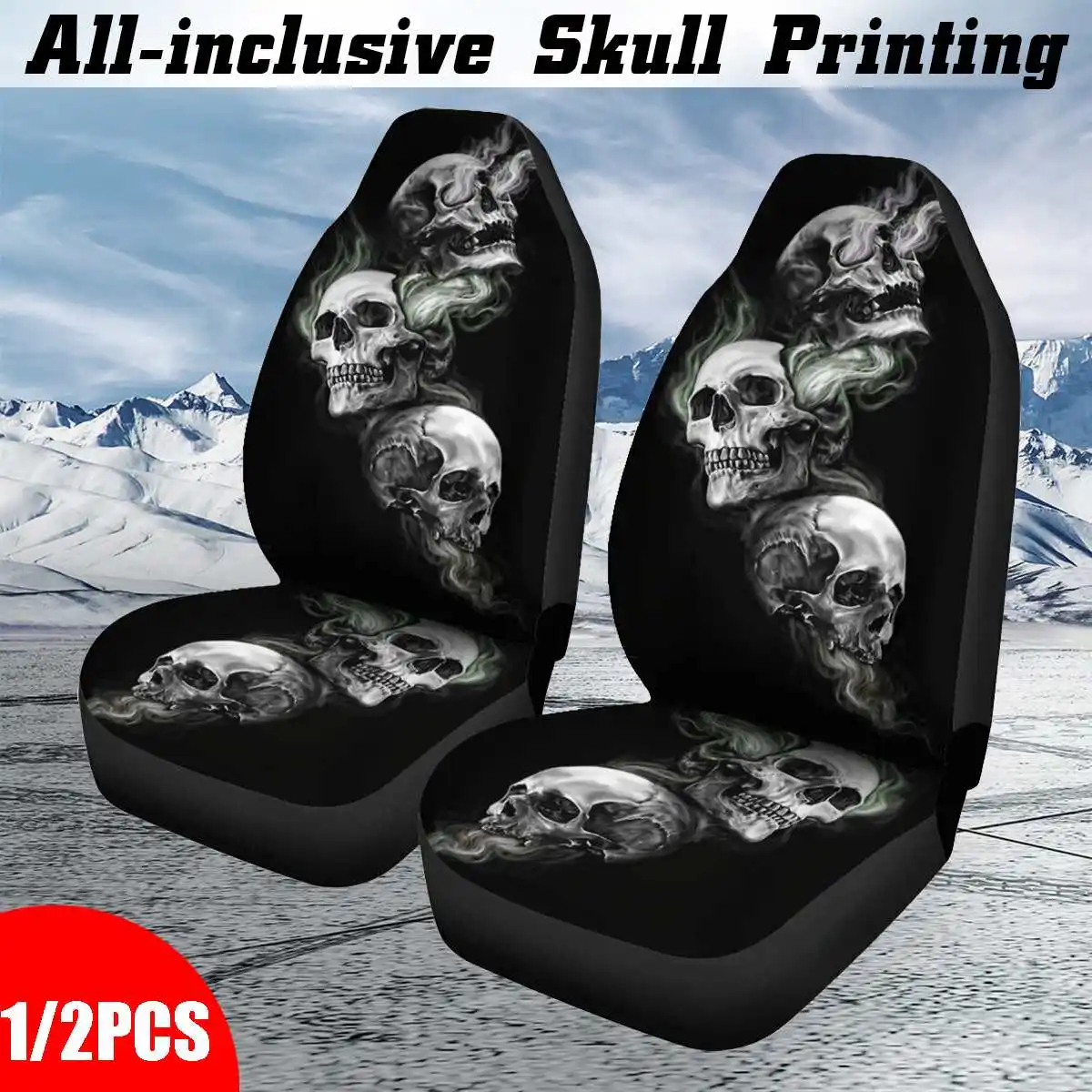 2 шт. чехол для автомобильного сиденья с 3D принтом черепа Универсальное