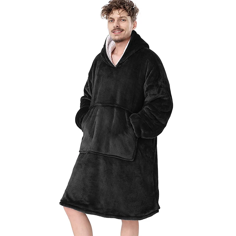 Негабаритных Толстовки Для мужчин зимний свитер Одеяло с длинным рукавом флис