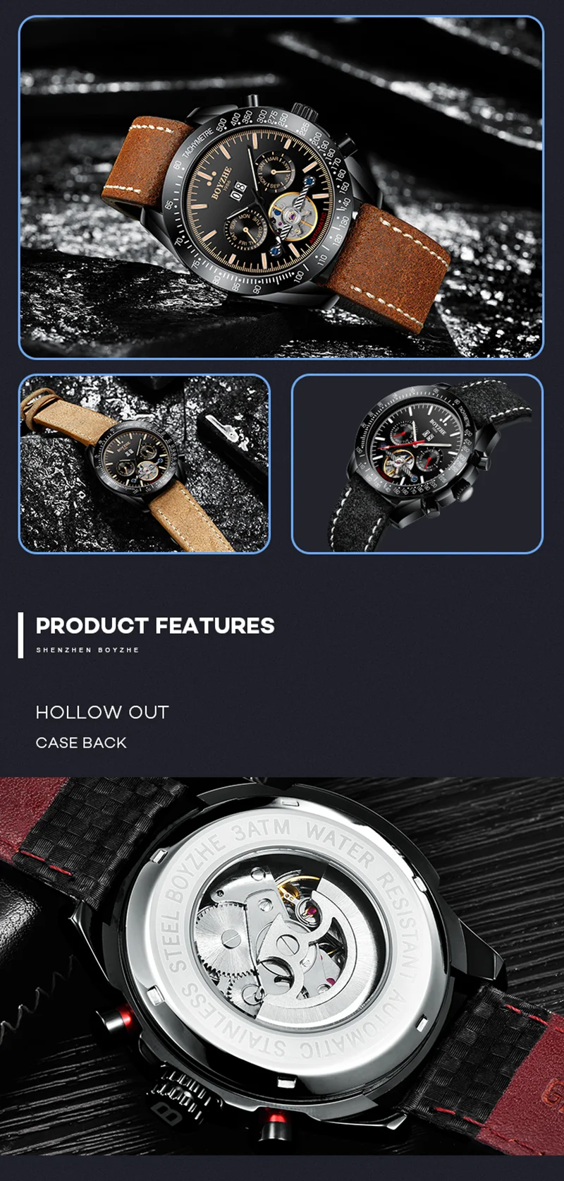BOYZHE Мужские автоматические механические часы лучший бренд класса люкс Tourbillon часы мужские спортивные календарь Модные Военные horloges mannen