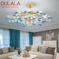 oulala creative chandeliers light crystal pendant lamp blue flower branch home led fixture for living dining room