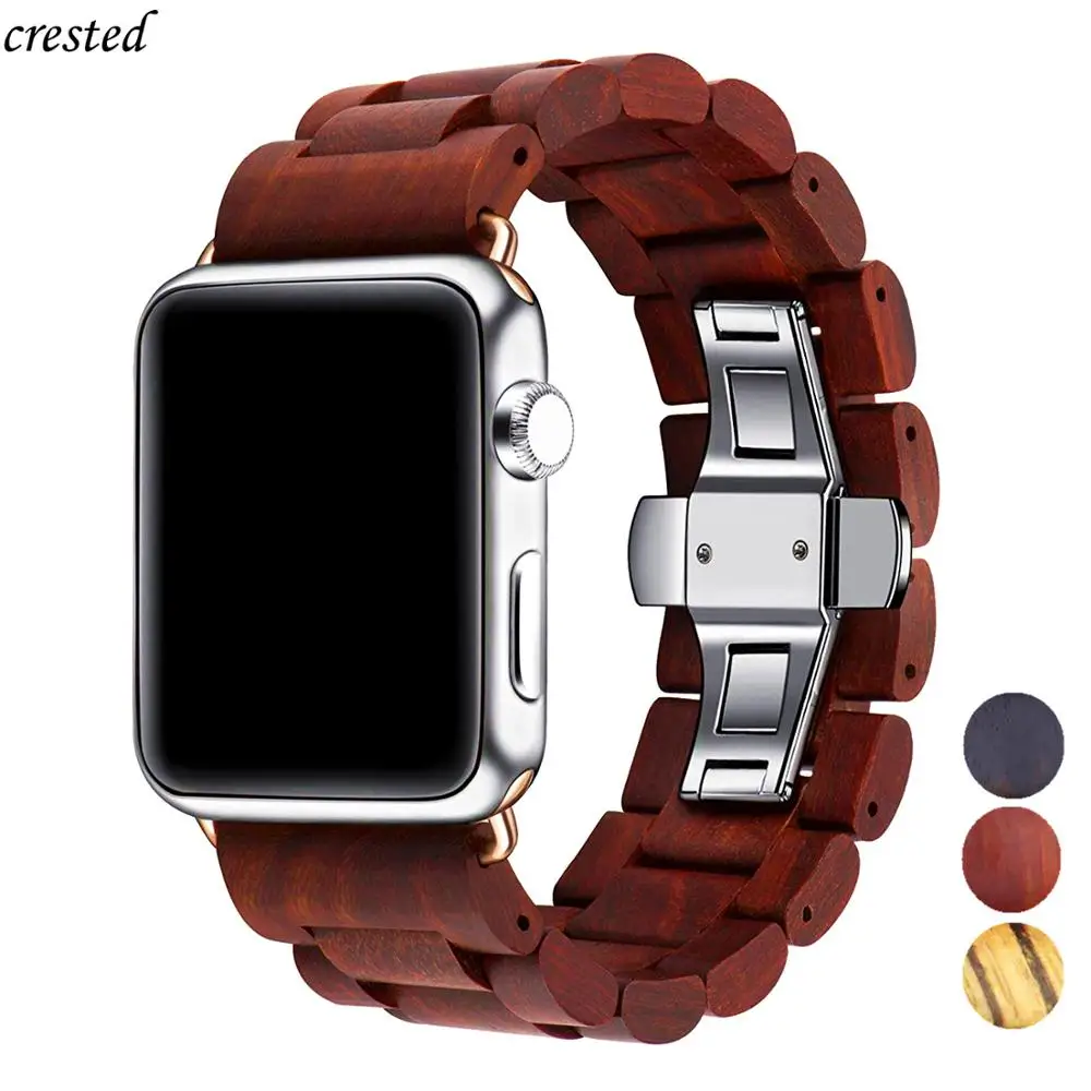 Деревянный ремешок для Apple watch 44 мм 40 iWatch 42 38 металлическая застежка-бабочка