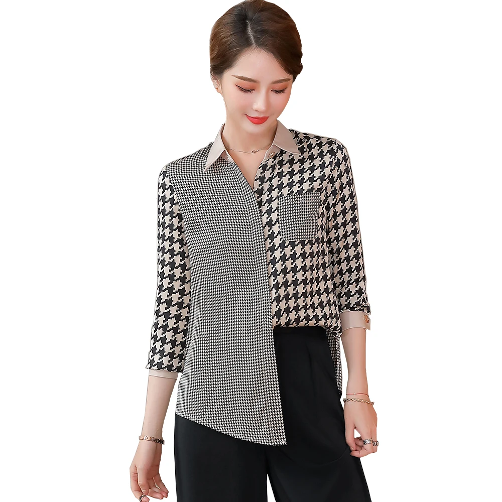 

2021 Fashion Ladies Plaid Blouses Women Latest Shirt Tops S-5XL