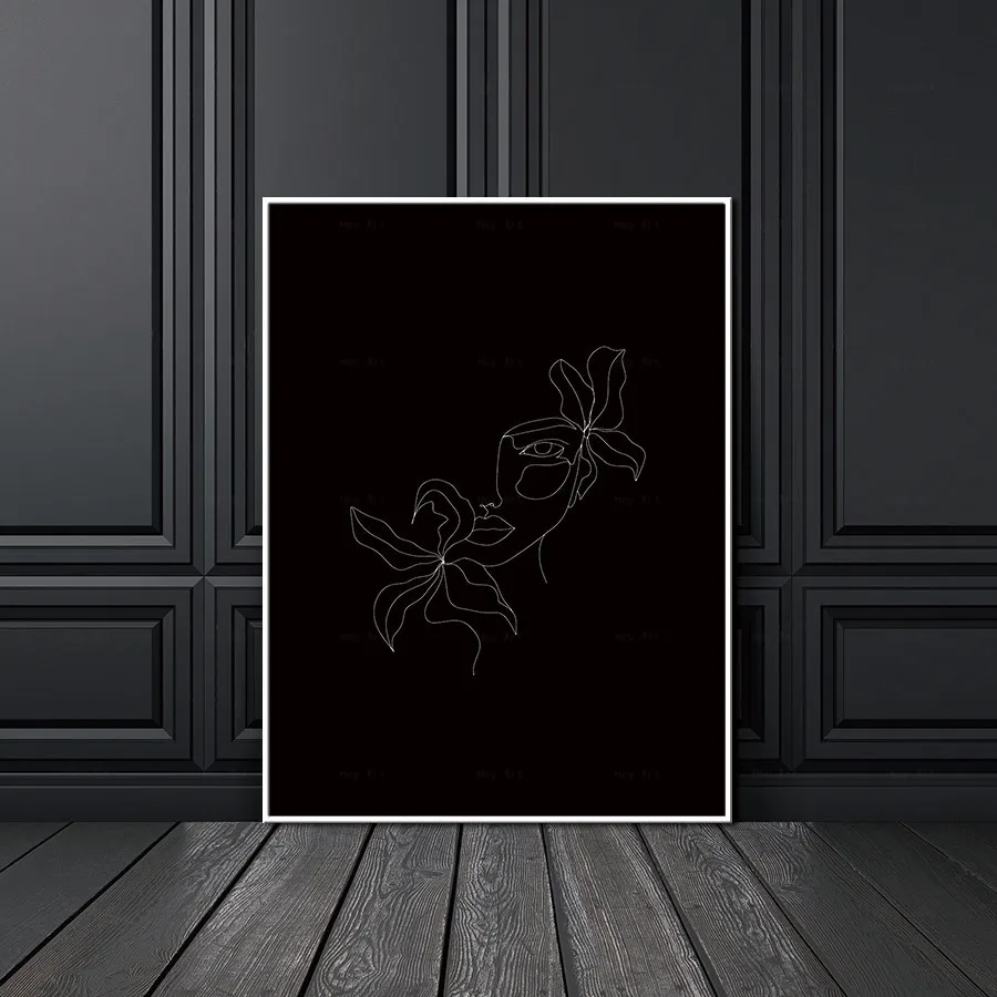 

Black and White Abstract Line Drawing Woman Face Canvas Picture Minimalist Wall Art Painting Figure Flower Prints Posters Decor