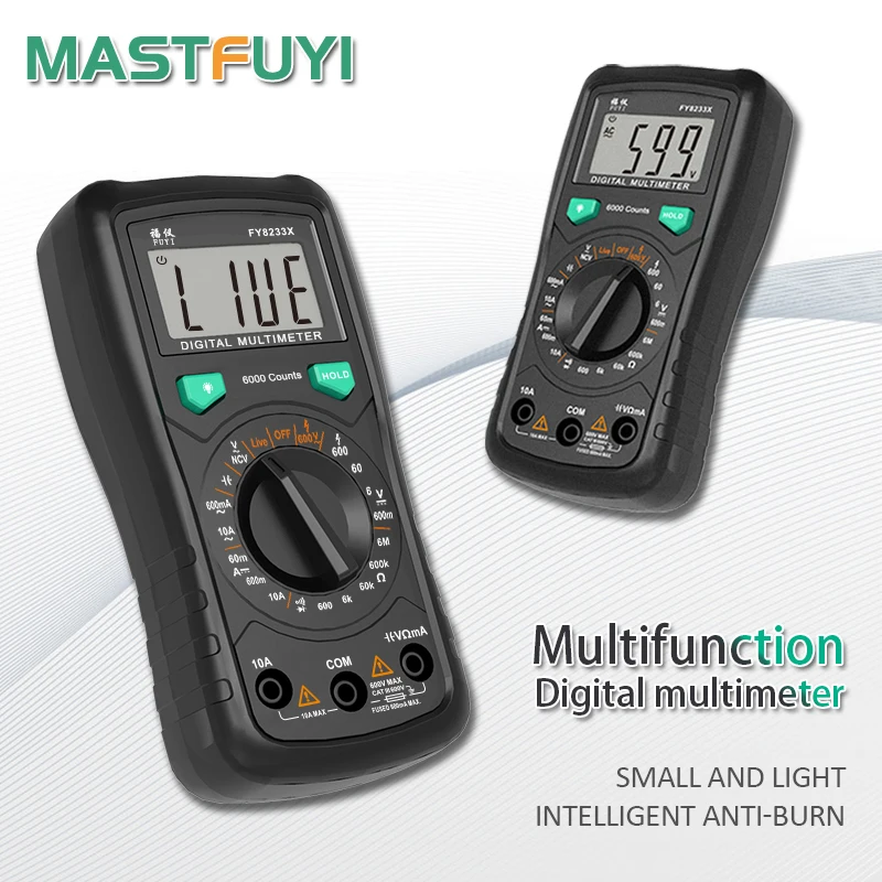 

Цифровой мультиметр Mastfuyi FY8233S FY8233X, диапазон скорости 6000 отсчетов, измеритель напряжения переменного/постоянного тока, емкости, NCV, вспышки, ...