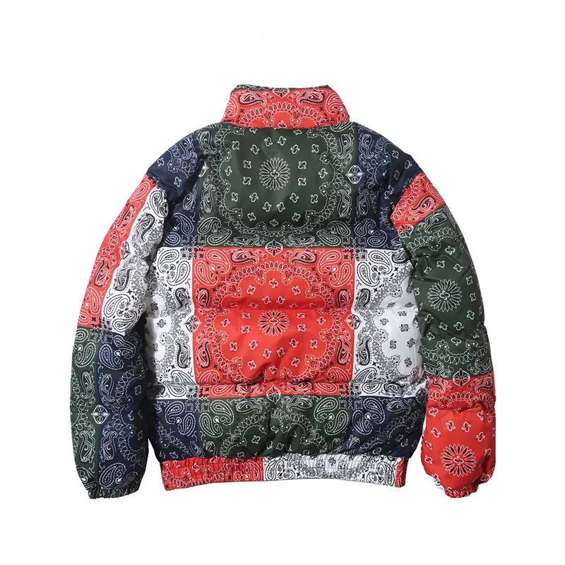 Зимняя утепленная куртка в стиле хип хоп с винтажным рисунком пэчворк
