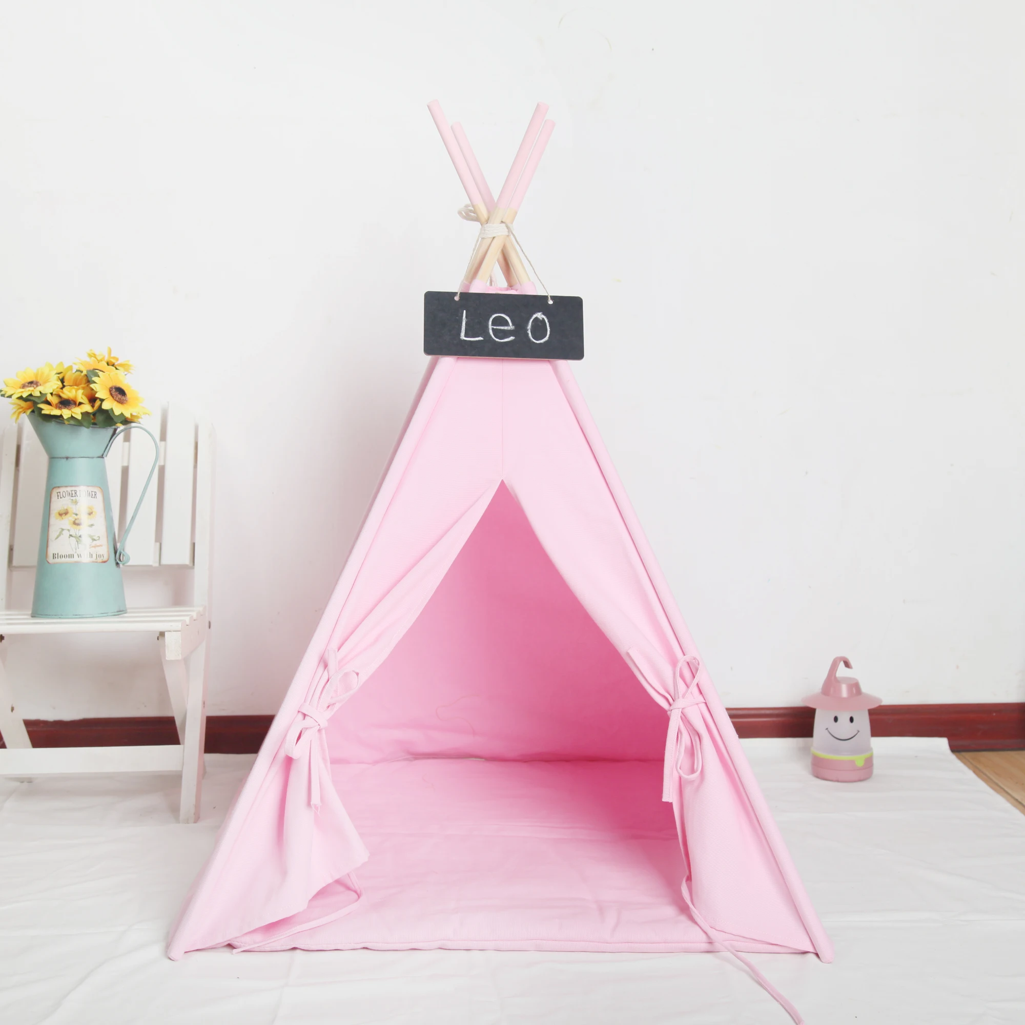 

Pink Canvas dog teepee natural unpainted poles now