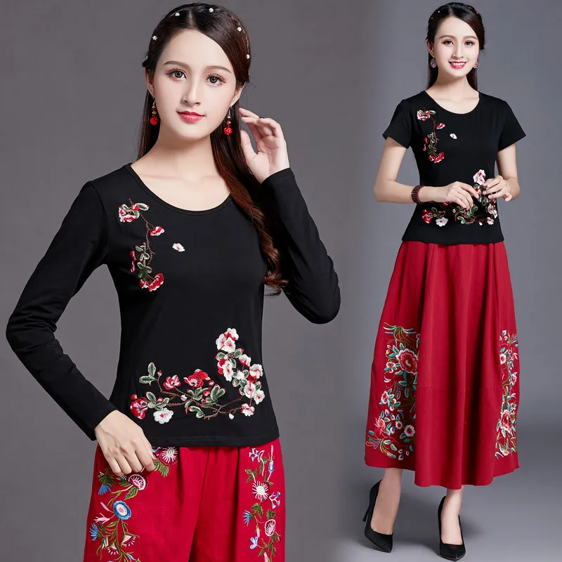 Футболка женская модная в народном стиле Повседневная рубашка элегантный