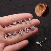1 piece small stud earrings women cartilage earring insect fish bone moon bee mermaid cz jewelry dainty nose studs piercing
