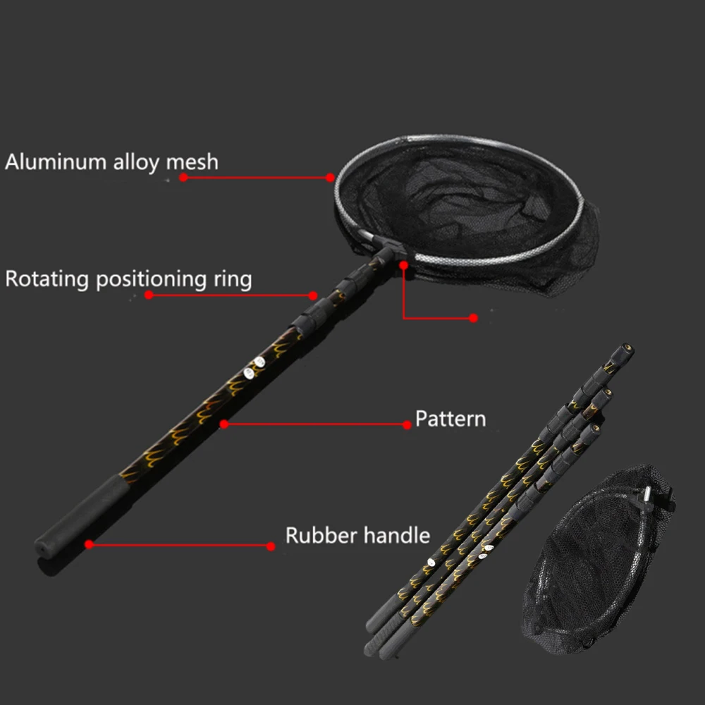 

1.7/1.9/2.1m Nylon Folding Fishing Net With Carbon Fishing Rod Outdoor Camping Fishing Sports Telescopic Fishing Net Folding Net