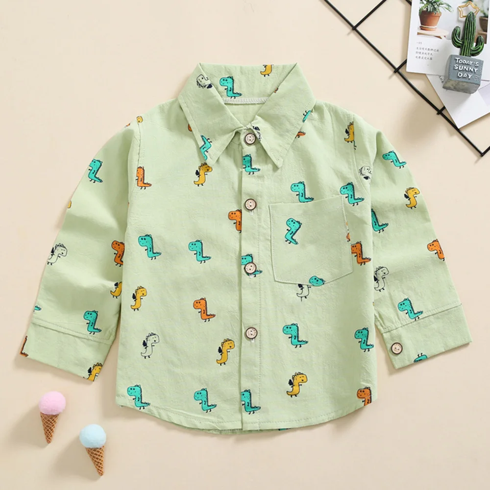 

Toddler Boy Autumn Clothes Kids Long Sleeve Shirts Cartoon Cotton Turn-Down Collar Back To School Children Tops