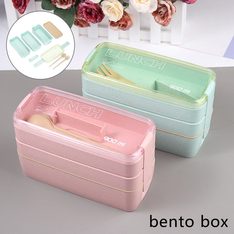 

Контейнер для еды, 3 слоя, портативная коробка для бенто, 1 комплект