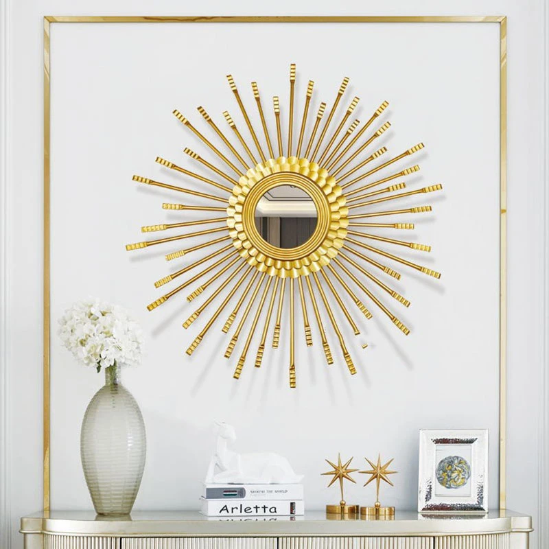 Европейская кованая железная Золотая декоративная зеркальная Настенная роспись