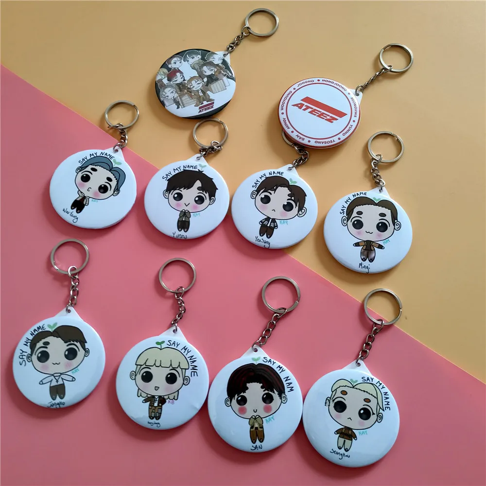 

Брелок для ключей KPOP Ateez с мультипликационным рисунком, зеркальный брелок для ключей
