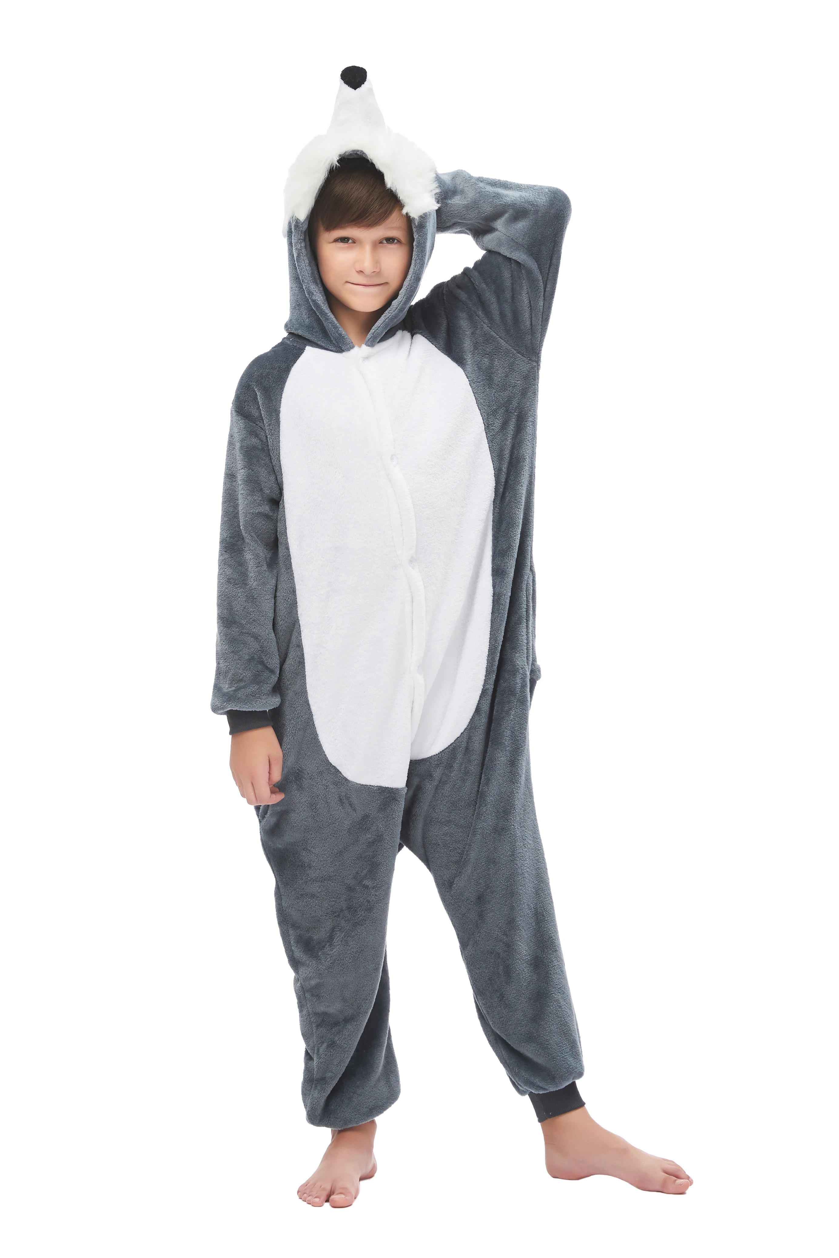 Фланелевая 3D серая Пижама для взрослых Kigurumi Wolf пижама с героями мультфильмов