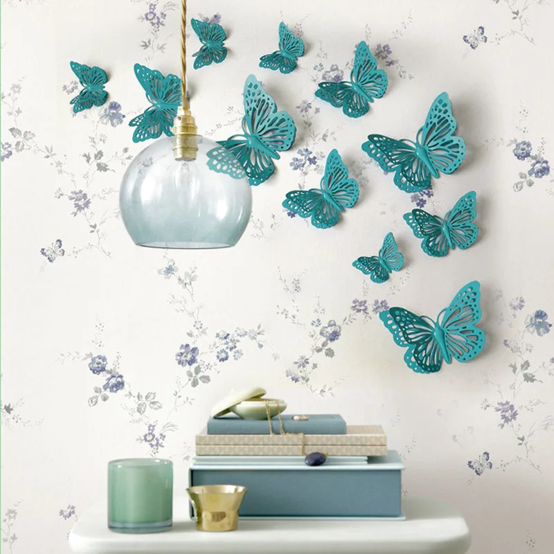 Металлические 3d наклейки на стену в виде бабочек для гостиной детской комнаты