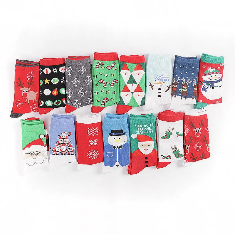 

Woman Christmas Socks Cute Elk Snowman Santa Claus Candy Cane Snowflake Cartoon Pattern Fashion Personality Fun In-tube Socks