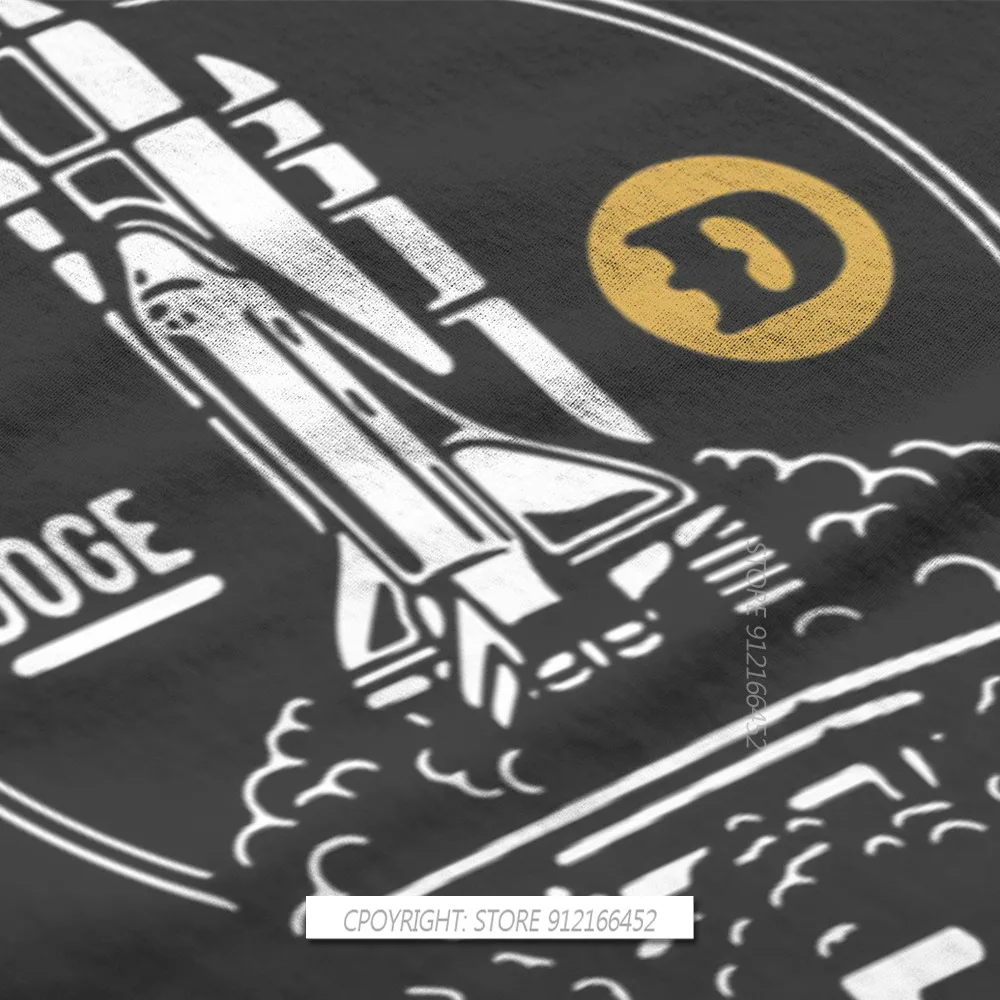 Dogecoin криптовалюты майнеры мемы футболка для мужчин ракета к Луне круглый вырез
