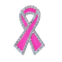 Pink Enamel Crystal Ribbon Breast cancer awareness Pin Brooch