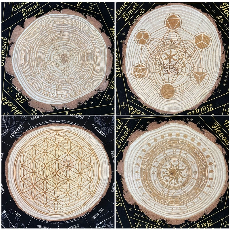 

22-25cm Log Carved Astrolabe DIY Carving Board Energy Disk Crystal Altar Decor