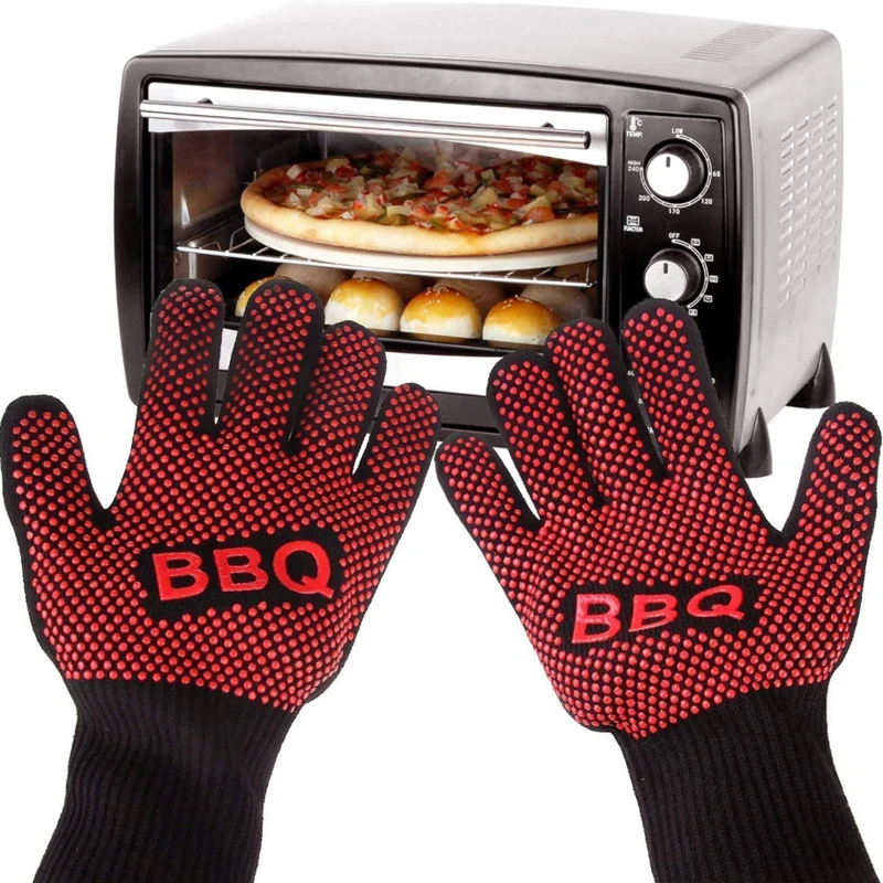 

One Pair Oven Mitts High Temperature Resistance Silicone Kitchen Microwave Glove Air Fryer Barbecue BBQ Baking Gloves