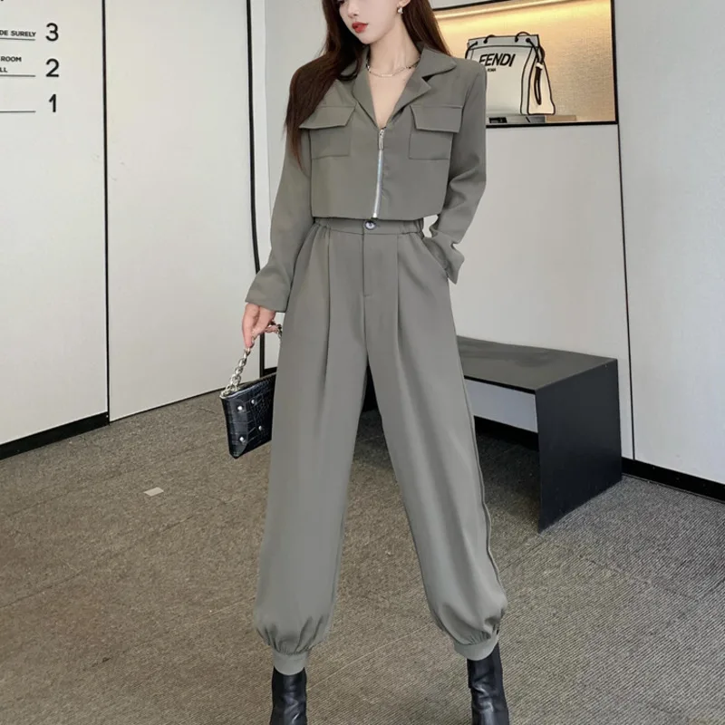 

2021 New Autumn Fashion Casual Two Piece Set Women Crop Top Short Blazers Coat & Pant Suits Female 2 Piece Sets Women Outfits