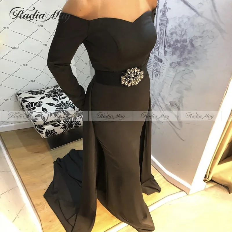 Элегантное Черное длинное вечернее платье русалки с открытыми плечами со