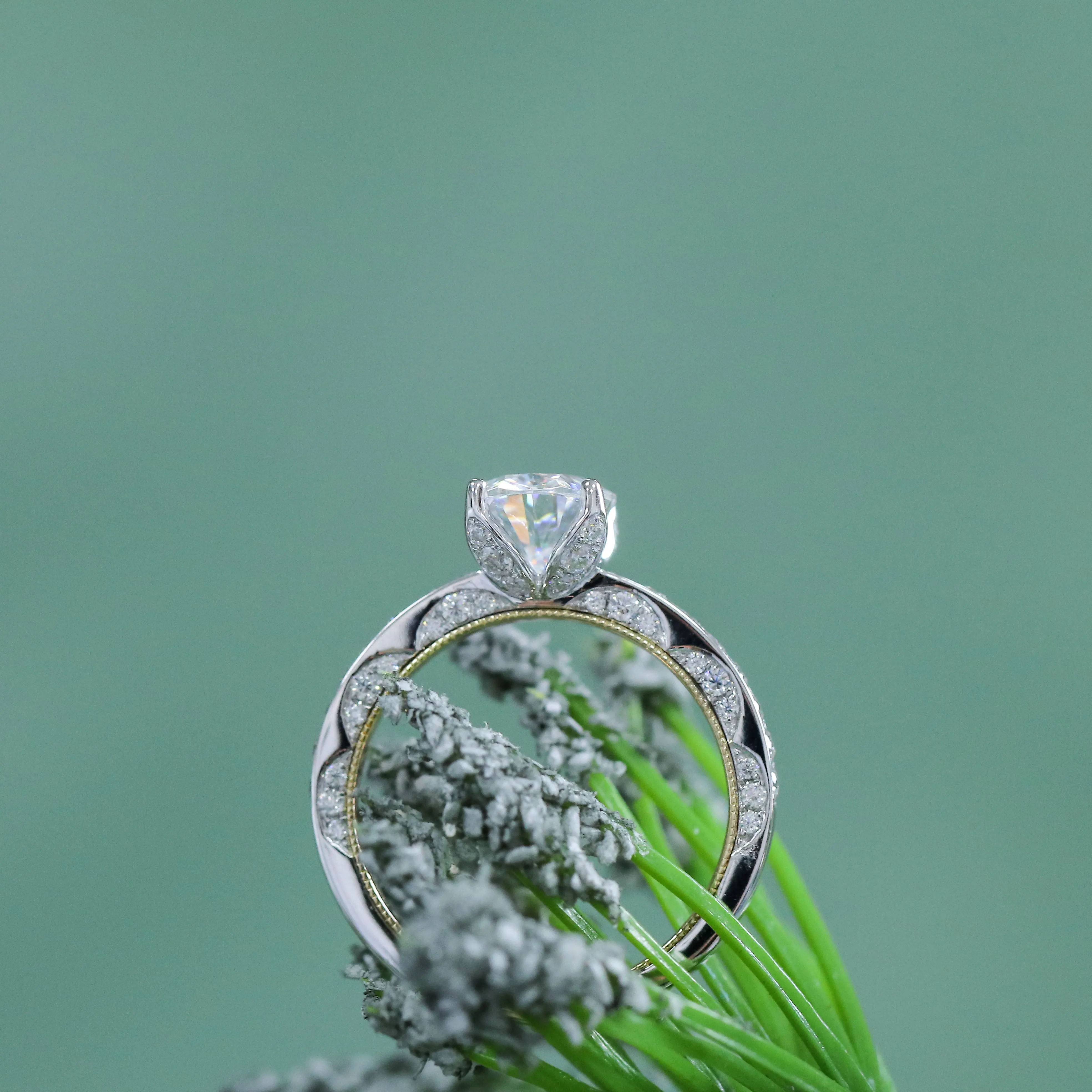 Женское Обручальное кольцо с муассанитом Transgems 14K 585 белый и желтый золотой центр