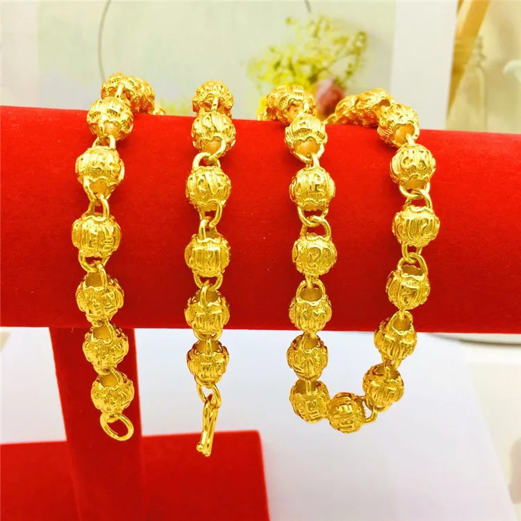 

LUXURY 14K GOLD NECKLACE THICK YELLOW GOLD 9N SIX-CHARACTER MANTRA BEAD NECKLACE FOR MEN'S WEDDING ENGAGEMENT ANNVERSARY JEWELRY