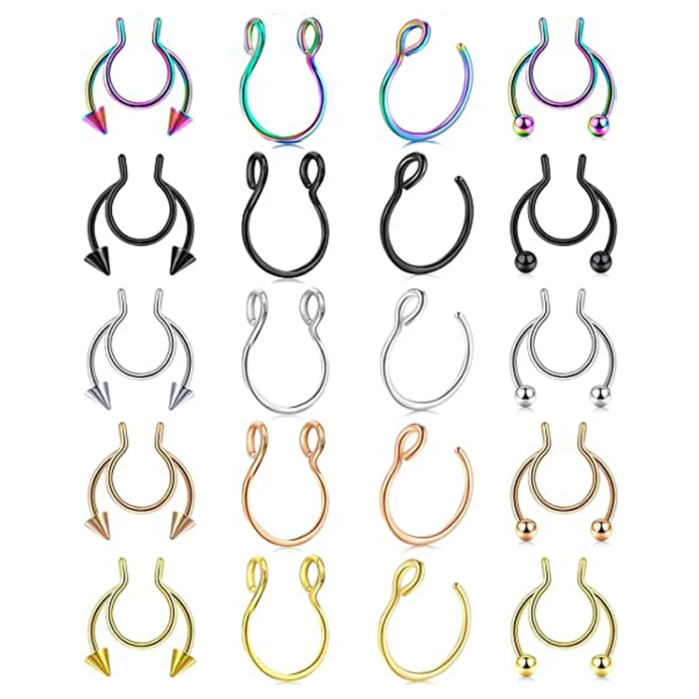 

Фальшивый нос кольцо регулируемое Поддельные кольца для пирсинга перегородки носа ювелирное изделие, кольца для пирсинга перегородки носа...