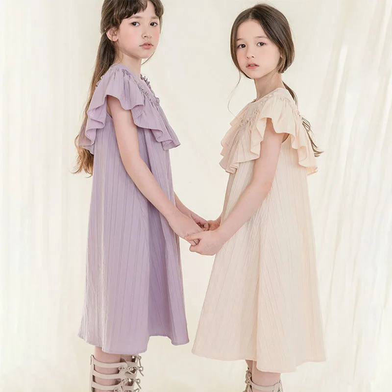 

Keelorn Baby Girls Ruffled Vintage Princess Dress 2022 New Korean style Solid Color Dresses Toddler Kids Girl Boutique Clothing