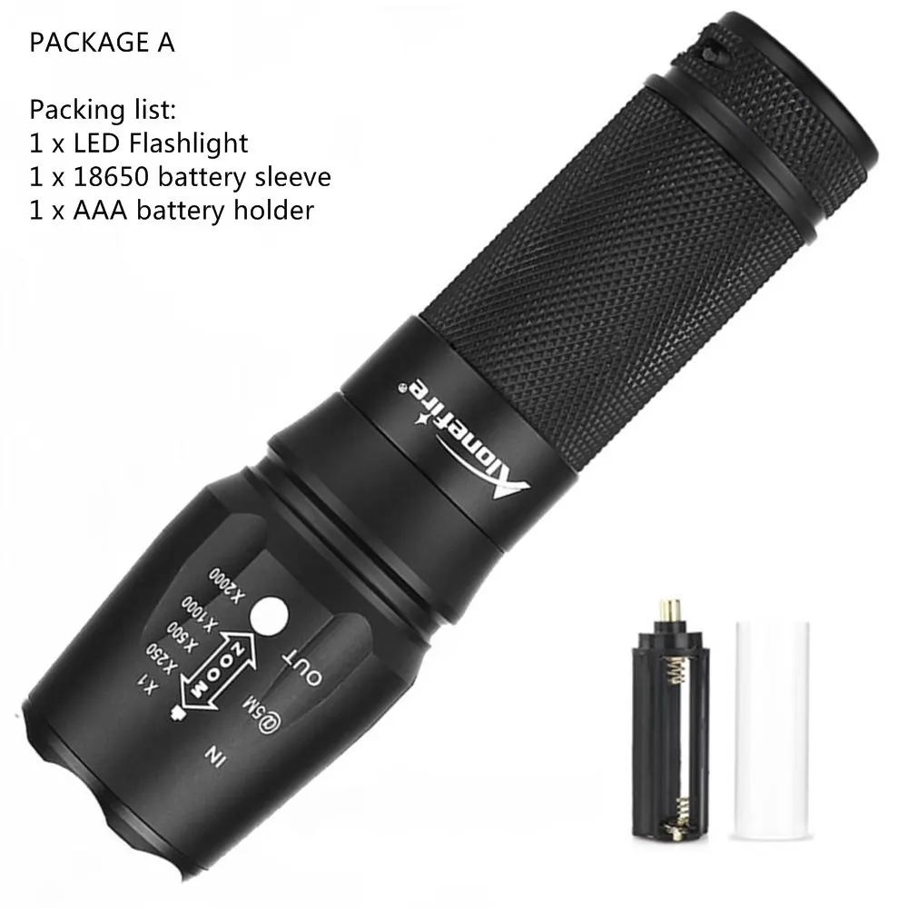 X800 flashlight A AloneFire X800 CREE XM-L T6 L2 светодиодный фонарь с зумом, фонарь для работы, походный прожектор, AAA 18650 26650, перезаряжаемый аккумулятор - Испускаемый цвет: X800 flashlight A