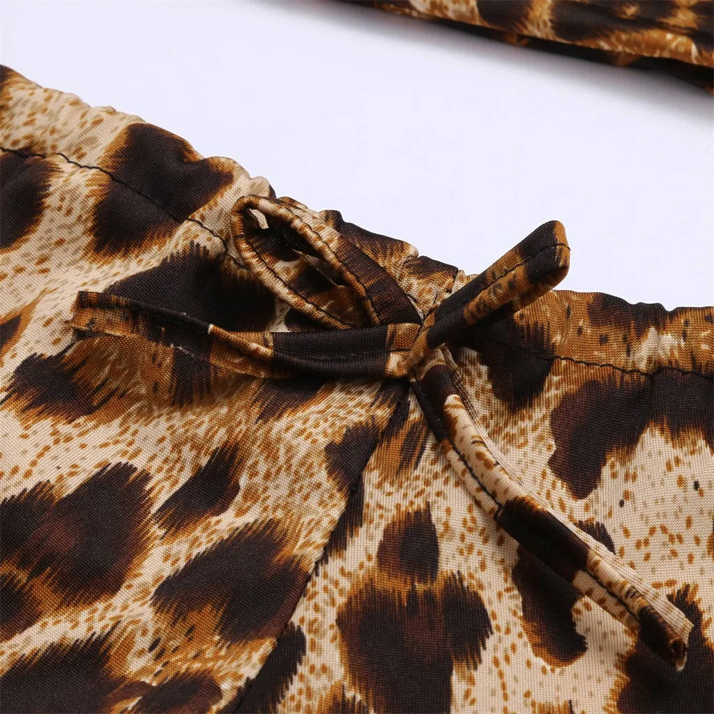

Women Sexy pajamas Lingerie Bow Leopard Underwear Sleepwear Set Simple and comfortable pijamas M*