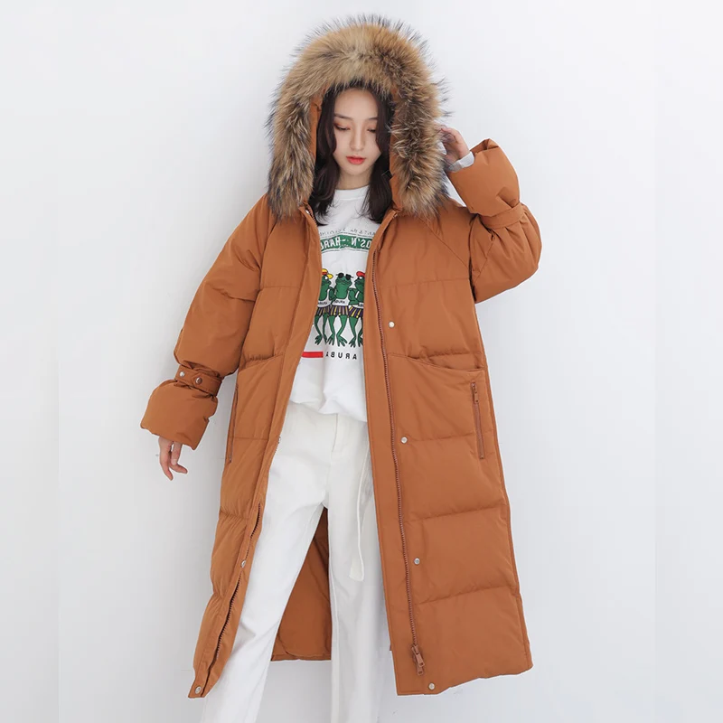 Женский пуховик с капюшоном теплая свободная парка на белом утином пуху