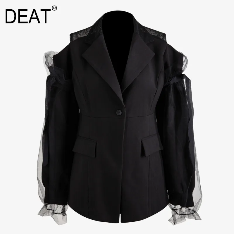 DEAT 2019 Новый однобортный Блейзер с отложным воротником и рукавами-фонаририками из