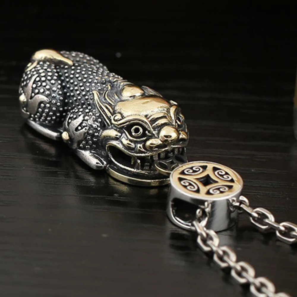 

S925 Sterling Silver Overlord Piqiu Pixiu Pendant Silver Male and Ladies Money Toad Necklace Thai Silver Domineering Retro