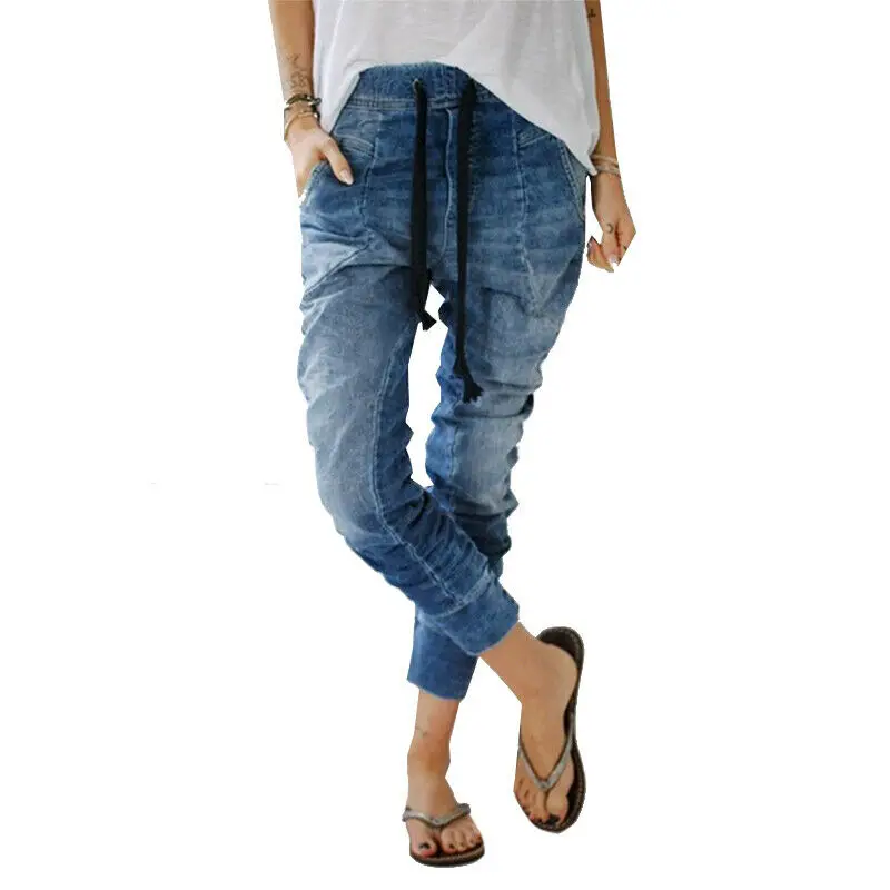 

Women Elastic Waist Jeans Harem Pants Lady Casual Baggy Denim Long Trousers