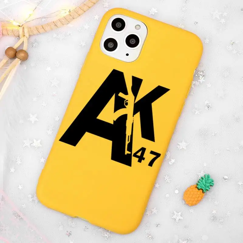 

AK47 Gun Coque Simple black white Phone Case Candy Color Yellow for iPhone 11 12 pro XS MAX 8 7 6 6S Plus X 5S SE 2020 XR