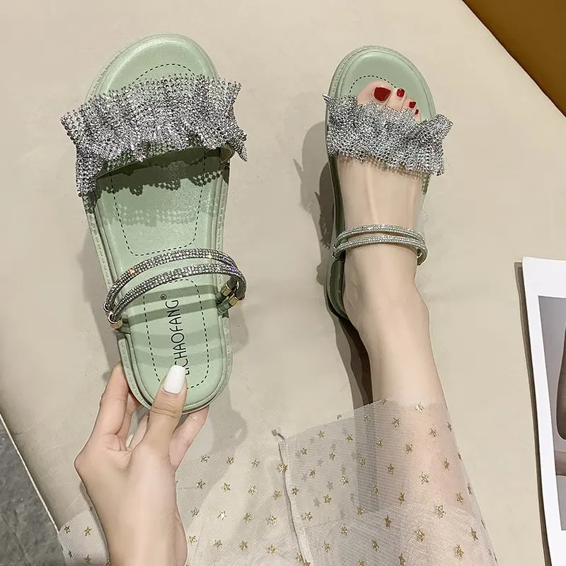 

Female Shoes House Slippers Platform Med Slides Fashion Jelly Flip Flops Summer Clogs Woman 2021 Flat Luxury Glitter Beach PU Cr