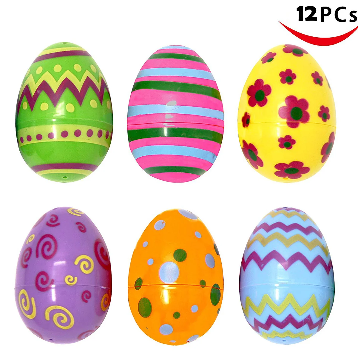 

12 Pcs Easter Eggs Hunt Assorted Eggs Easter Holiday Colorful Plastic Print Easter Egg Party Kid DIY Funny Toys Gift