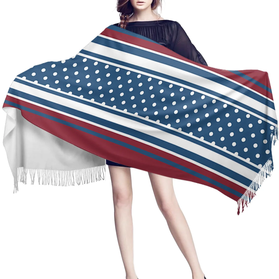 Геометрический красный белый синий полосатый горошек теплый шарф женский