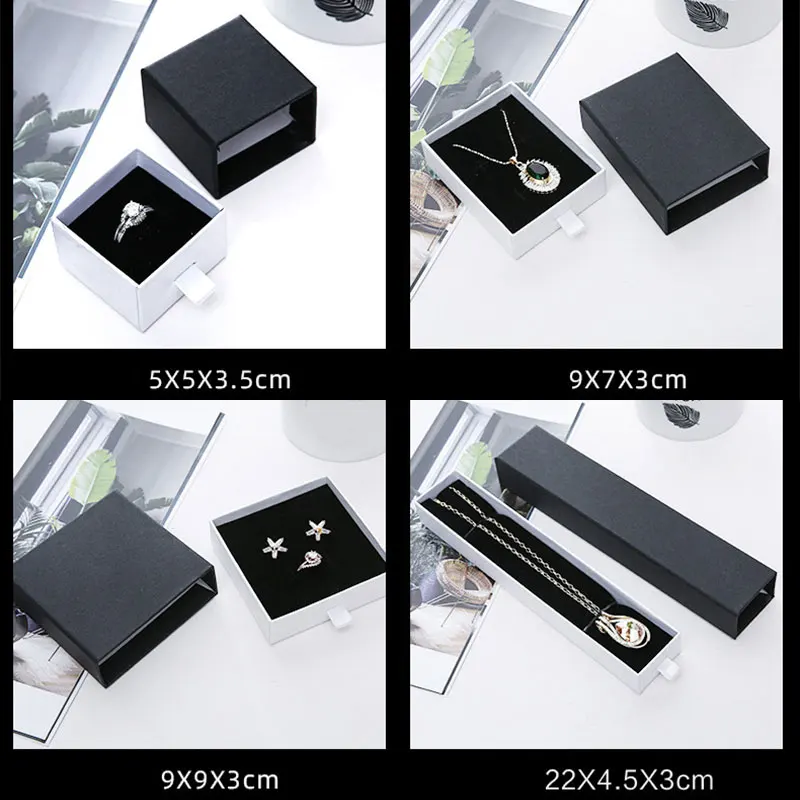 

Jewelry Box Black and White Drawer Box for Ring Earrings Necklace Bracelet Jewelry Packaging Storage Gift Boxes for Jewellery