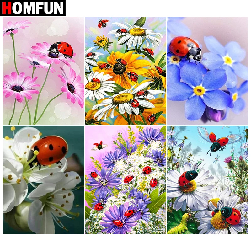 HOMFUN Алмазная вышивка божья коровка цветок алмазная живопись крестиком узоры