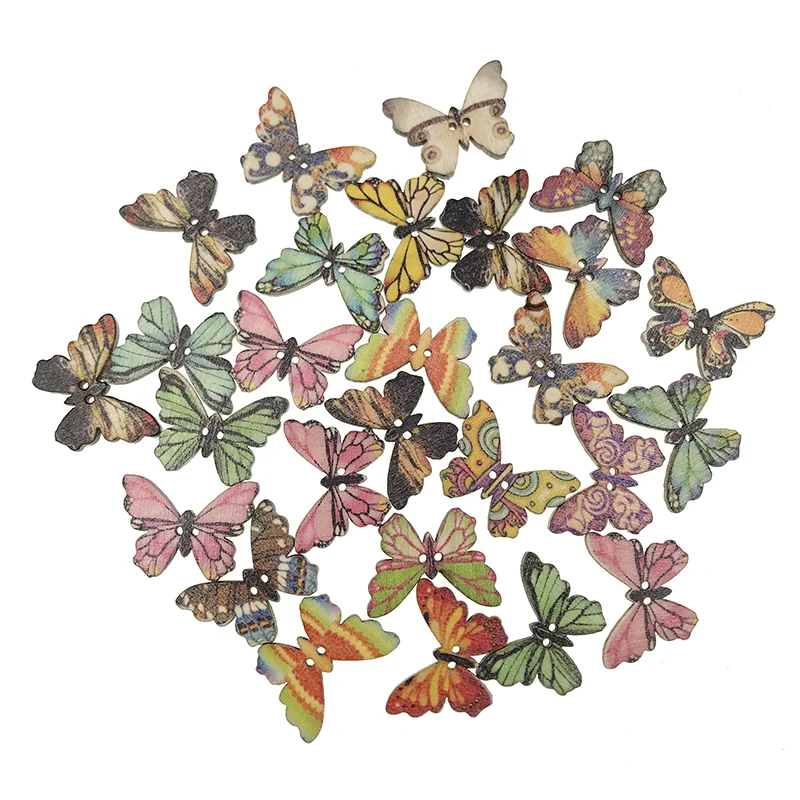 

50 шт./лот Разноцветные деревянные пуговицы в виде бабочек для одежды, шитья и скрапбукинга, ремесла, деревянные пуговицы с 2 отверстиями, укр...