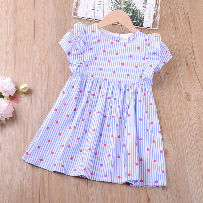 

Dress 2022 New Summer Light Dress Striped Heart-Shaped Print Dress For Girls Children's Clothing Girls Kid Clothes