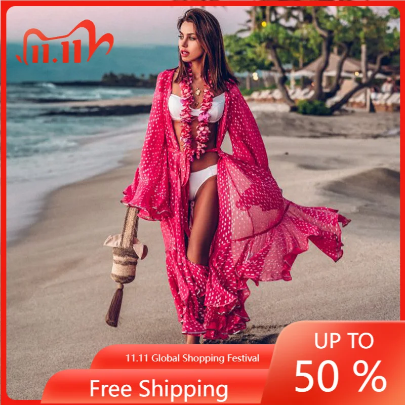 

2021 Women Swimsuit Cover Up Sleeve Kaftan Beach Tunic Dress Robe De Plage Solid White Cotton Pareo Beach High Collar Cover Up