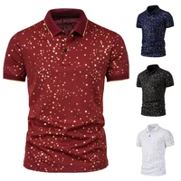 2021 new summer fashion fashion men polka dot print lapel and slim business casual short sleeves mens polo shirt