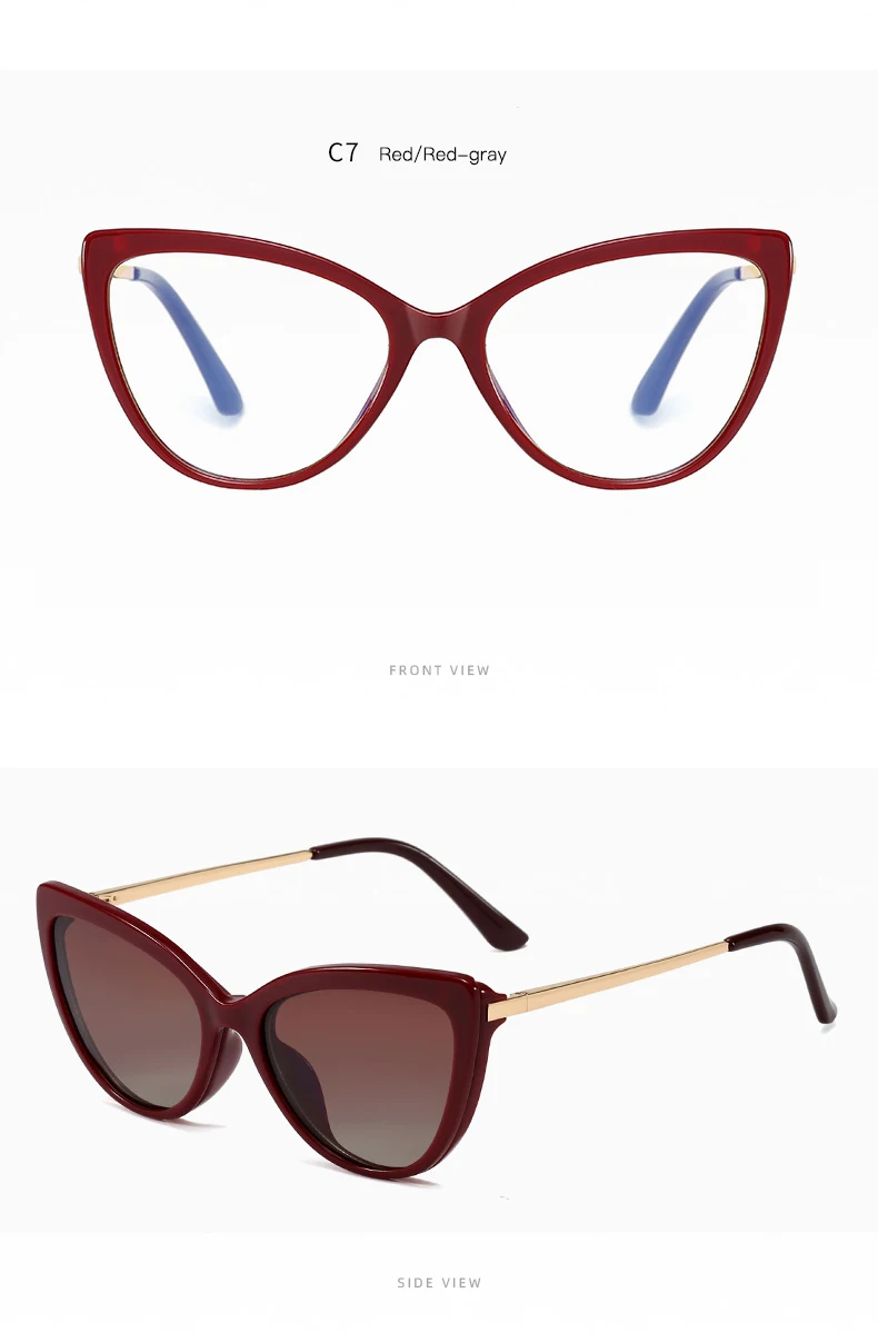 2 in 1 Magnetic Sunglasses Women Brand Polarized Cat eye Clip On Sun Glasses Female 2021 Optical Prescription Anti Blue Glasses guess sunglasses