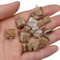 natural stone pendant square shape picture stone exquisite charms for jewelry making diy bracelet necklace earring accessories
